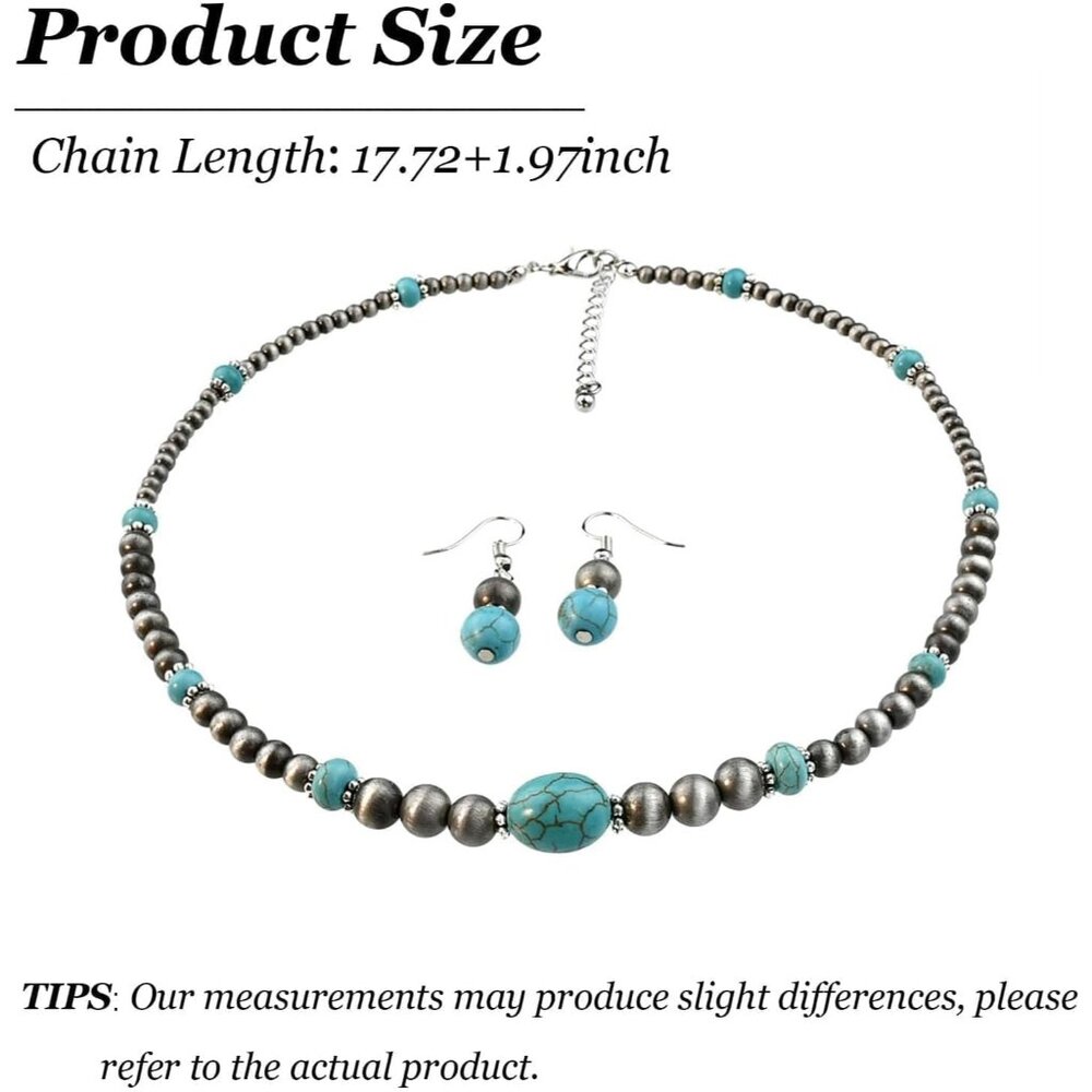 Western Jewelry Set Navajo Pearl Necklace Earring Set Turquoise Jewelry for Wome - Picture 6 of 8